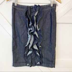 7 For All Mankind Ruffle Button Front Denim Mini Skirt Dark Wash Sz 26